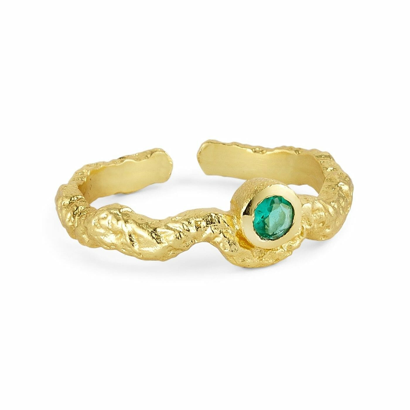 Pure By Nat Fingerring Med Gemstone Grøn Guldbelagt