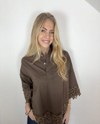 Continue Klara Embroidery bluse brown