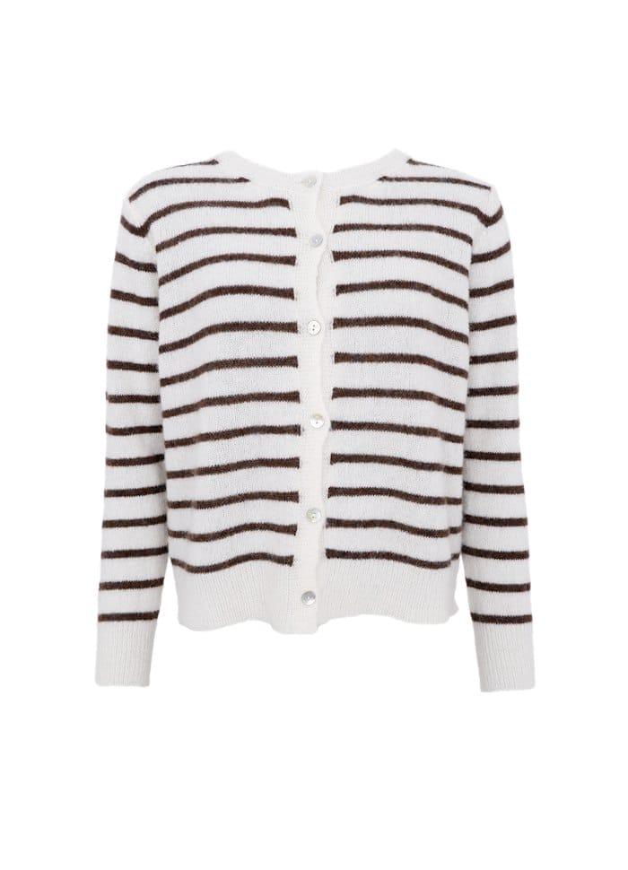 Black Colour Dell Strik Cardigan Stribet Off White