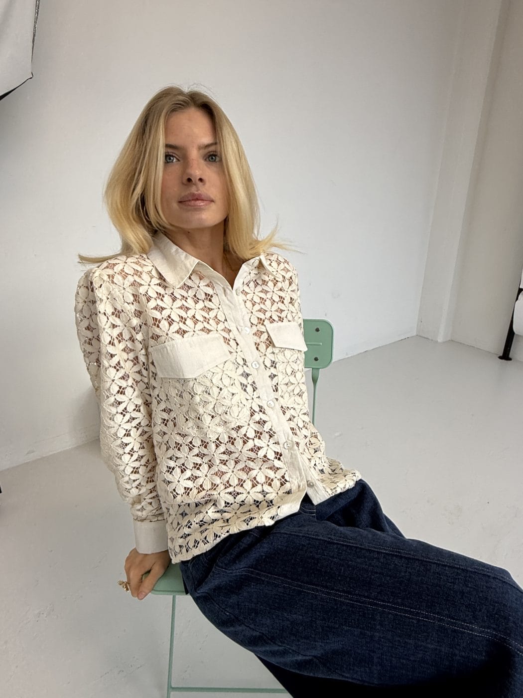 Continue Charlotte Lace Skjorte Off White