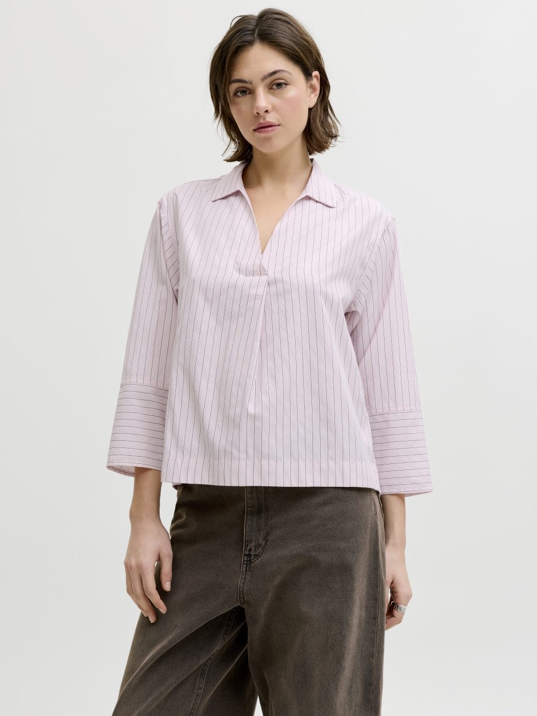 JJXX Caro Poplin Bluse Pink Lady/ Seal Brown
