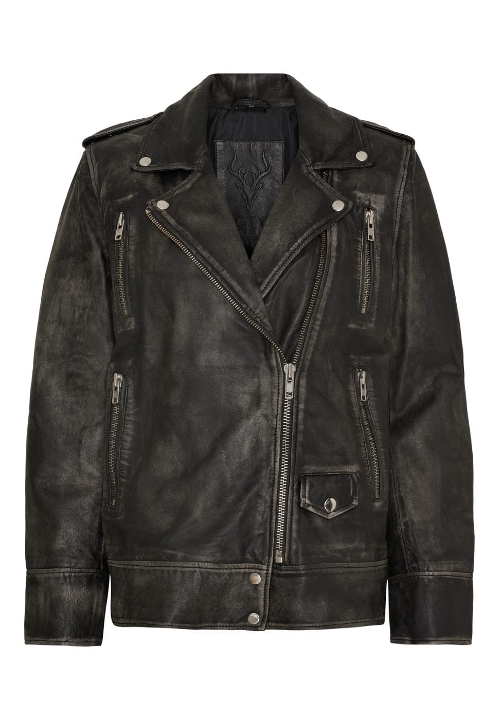 Notyz Oversized Biker Jakke Grå M. Sølv Detaljer