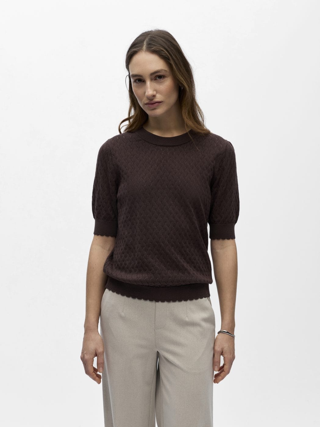 Object Flauny Strik Top Seal Brown