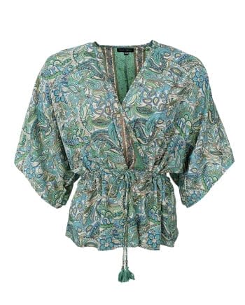 Black Colour V-Neck Luna Bluse Sea Green