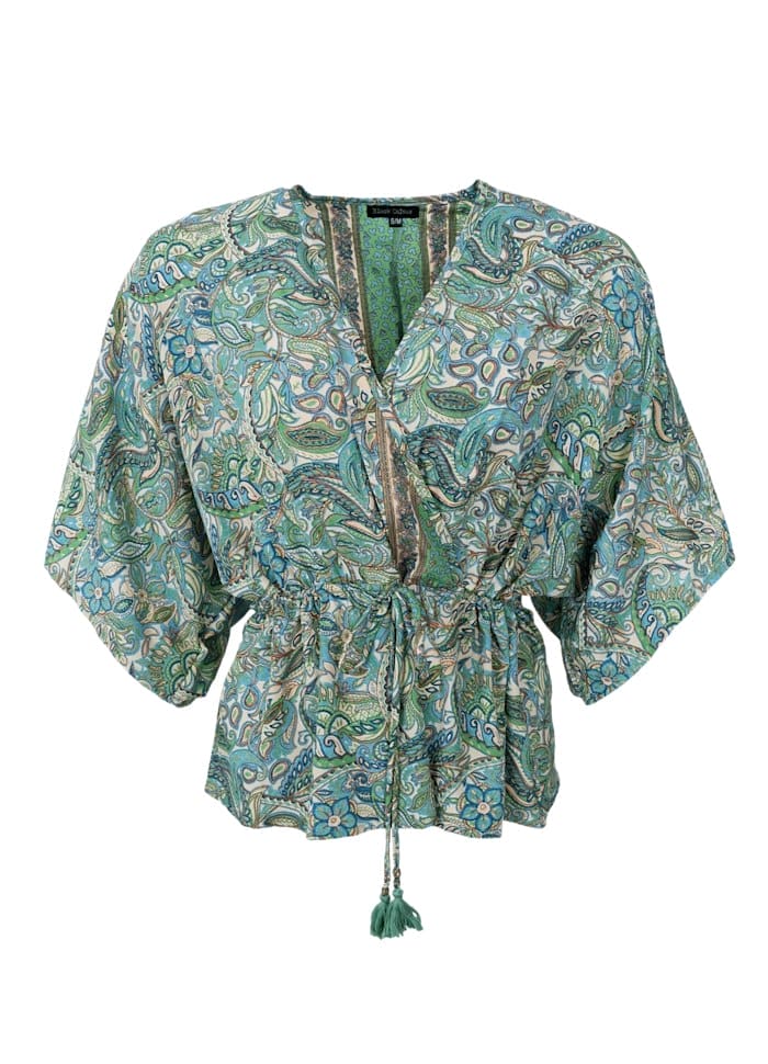 Black Colour V-Neck Luna Bluse Sea Green