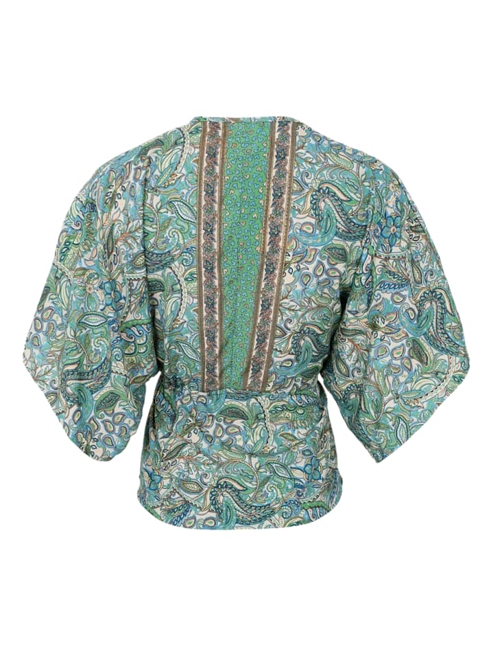 Black Colour V-Neck Luna Bluse Sea Green