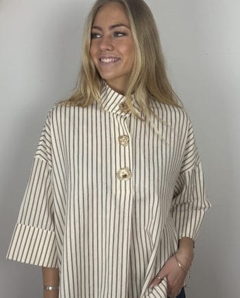 Continue Klara Skjorte M. Høj Hals Brown Stripe