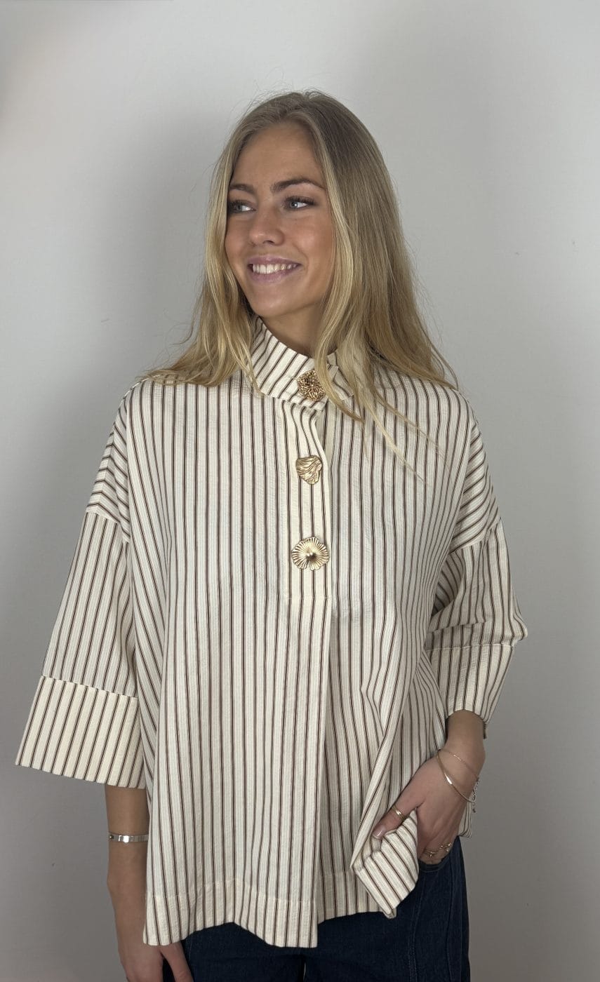 Continue Klara Skjorte M. Høj Hals Brown Stripe