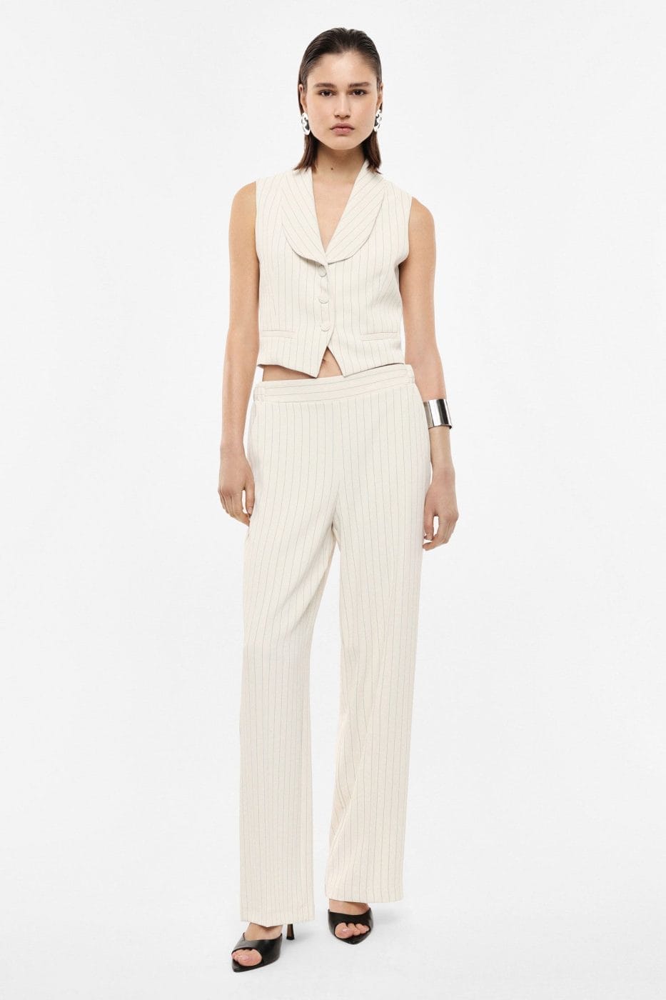 Imperial Bukser M. Elastik & Striber Hvid Panna