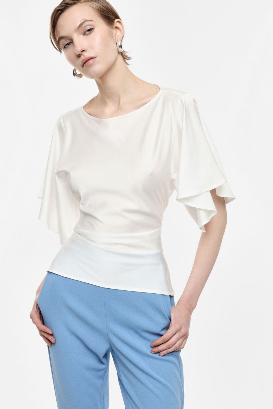 Imperial Top M. Bindebånd & Flarred Ærmer Champagne