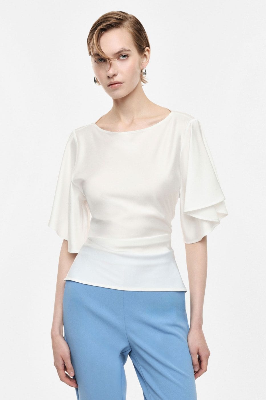 Imperial Top M. Bindebånd & Flarred Ærmer Champagne