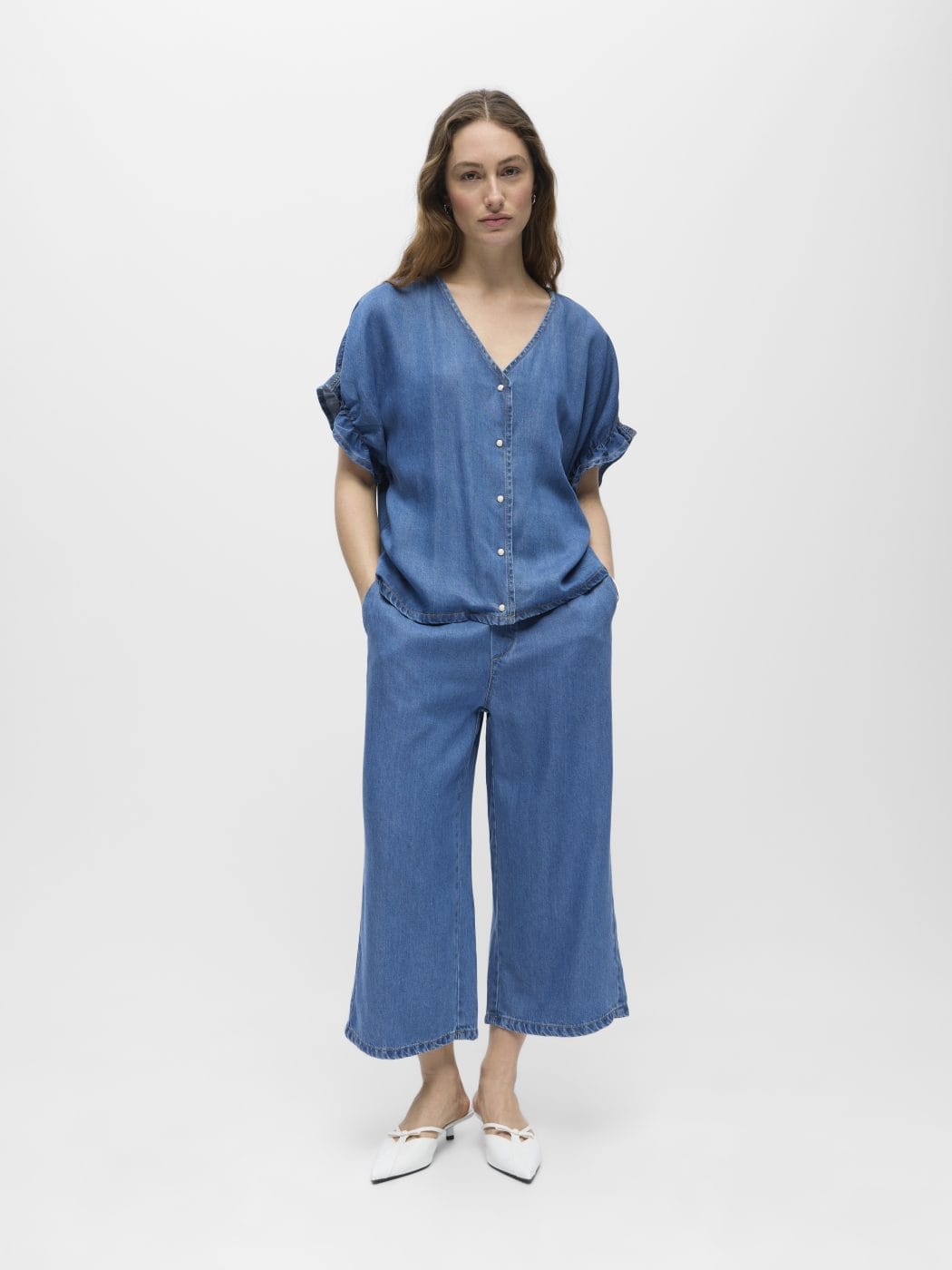 Object Frame V-Hals Top Medium Blue Denim