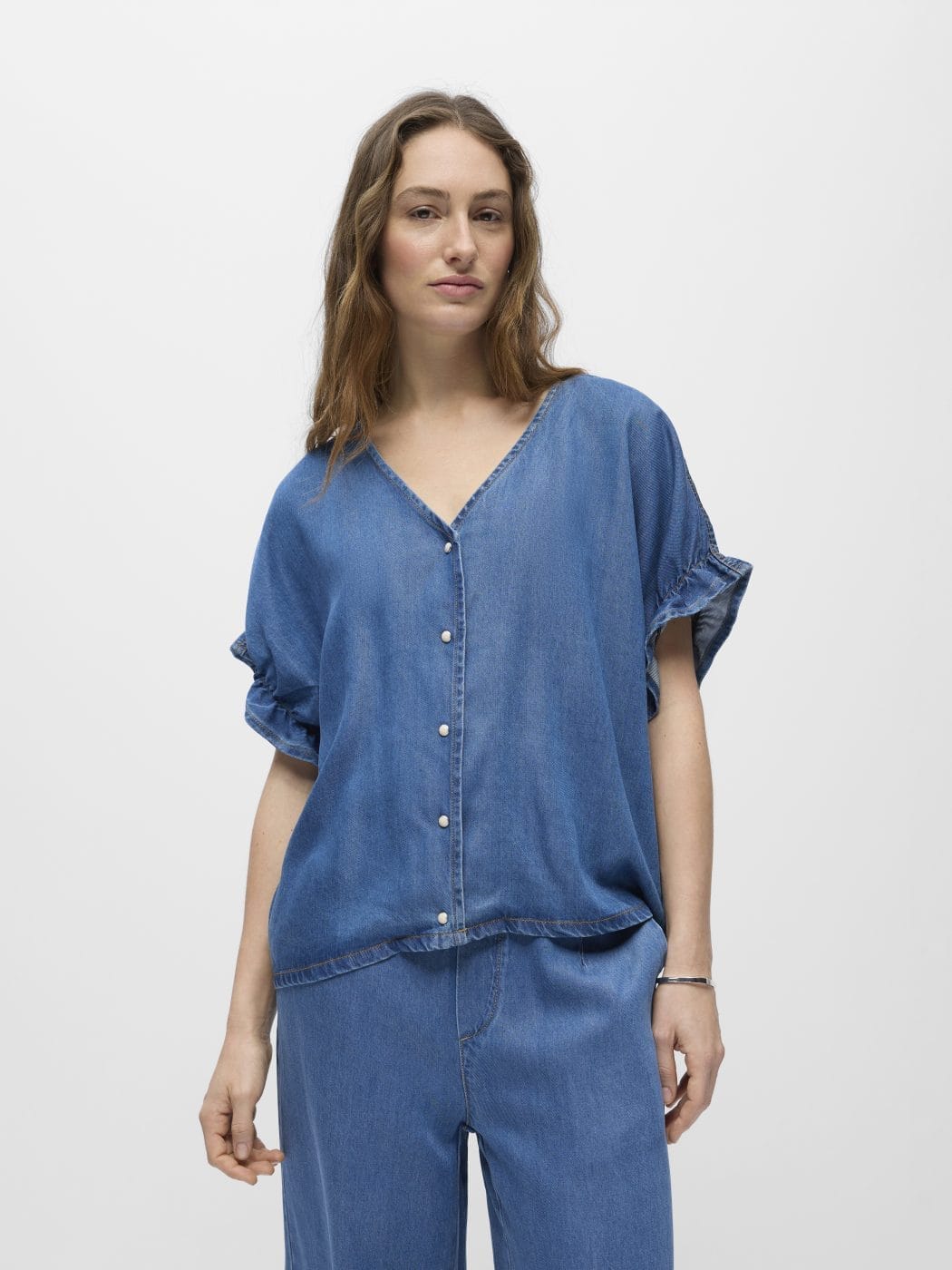 Object Frame V-Hals Top Medium Blue Denim