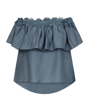 Copenhagen Muse Molly Off-shoulder Bluse M. Blomster Blue Mirage