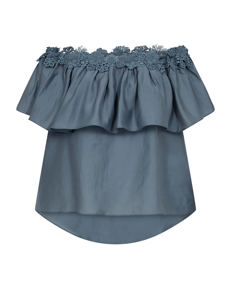 Copenhagen Muse Molly Off-shoulder Bluse M. Blomster Blue Mirage