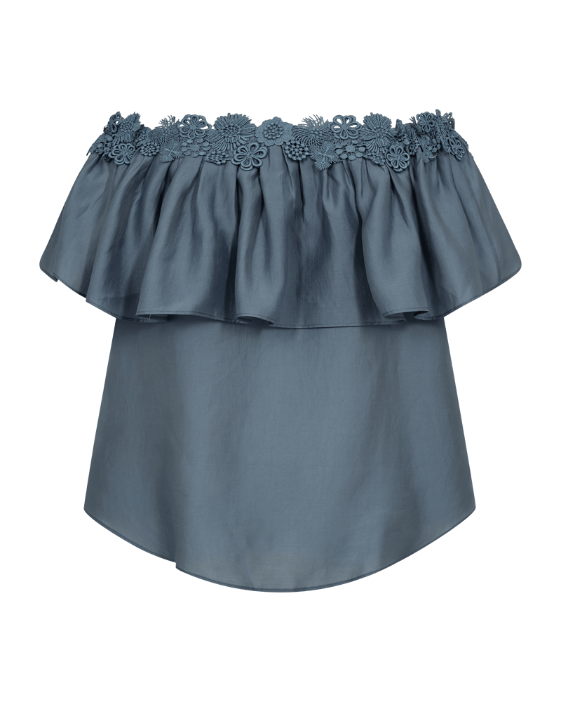 Copenhagen Muse Molly Off-shoulder Bluse M. Blomster Blue Mirage