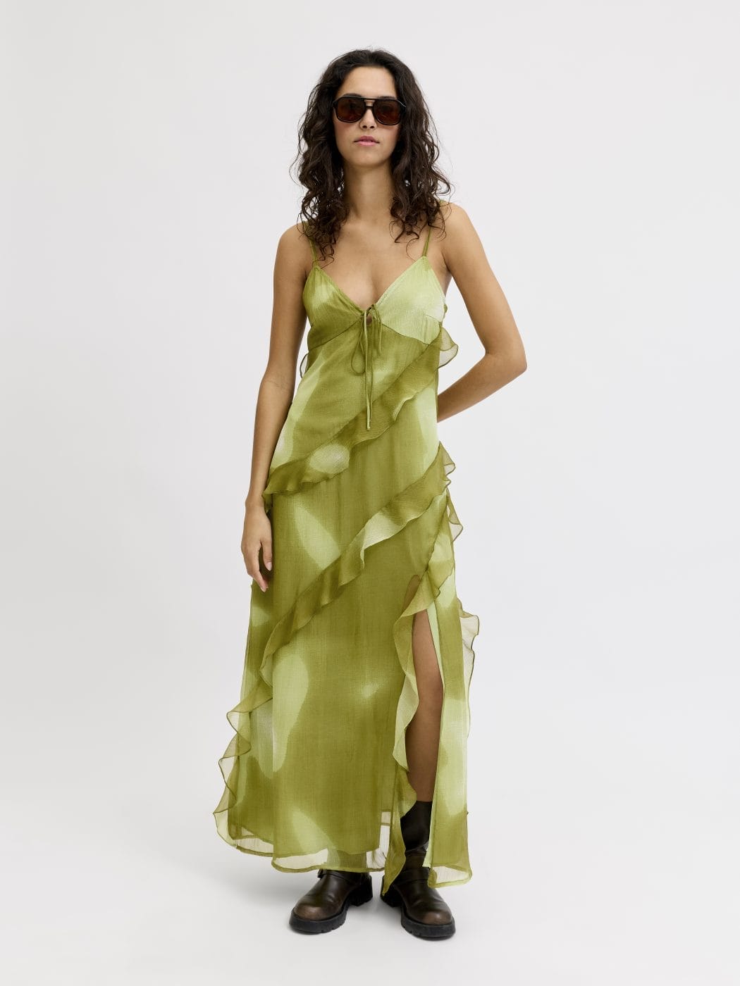 JJXX Emilia Chiffon Maxi Kjole Green/BLURRY