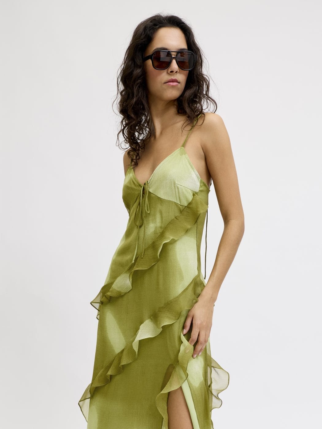 JJXX Emilia Chiffon Maxi Kjole Green/BLURRY